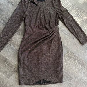 DKNY Shimmering Black and Silver Long Sleeve Dress